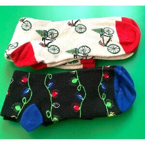 Holiday men's dress sock 10-13 evergreens/bicycles (1 pair) string of lights (1